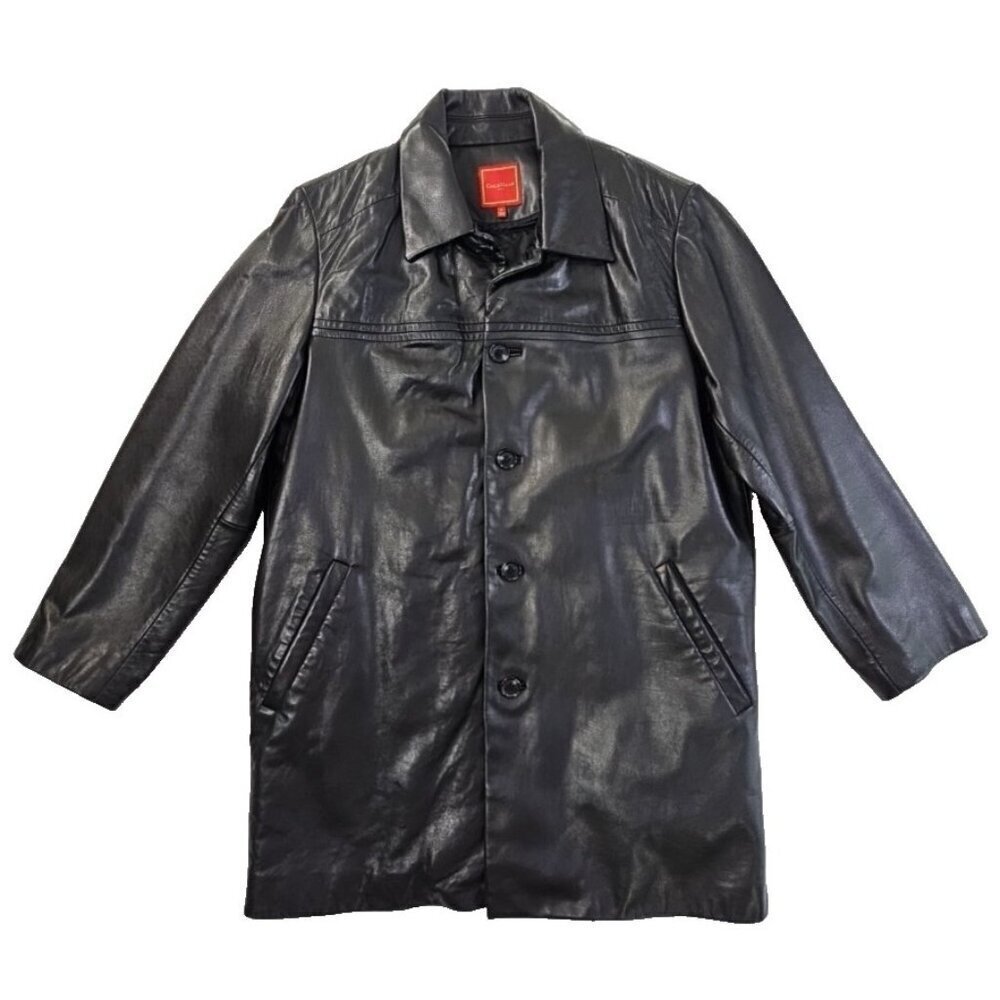 Cole Haan City Lambskin Leather Car Coat Men's‎ Small Black Removable Lining EUC